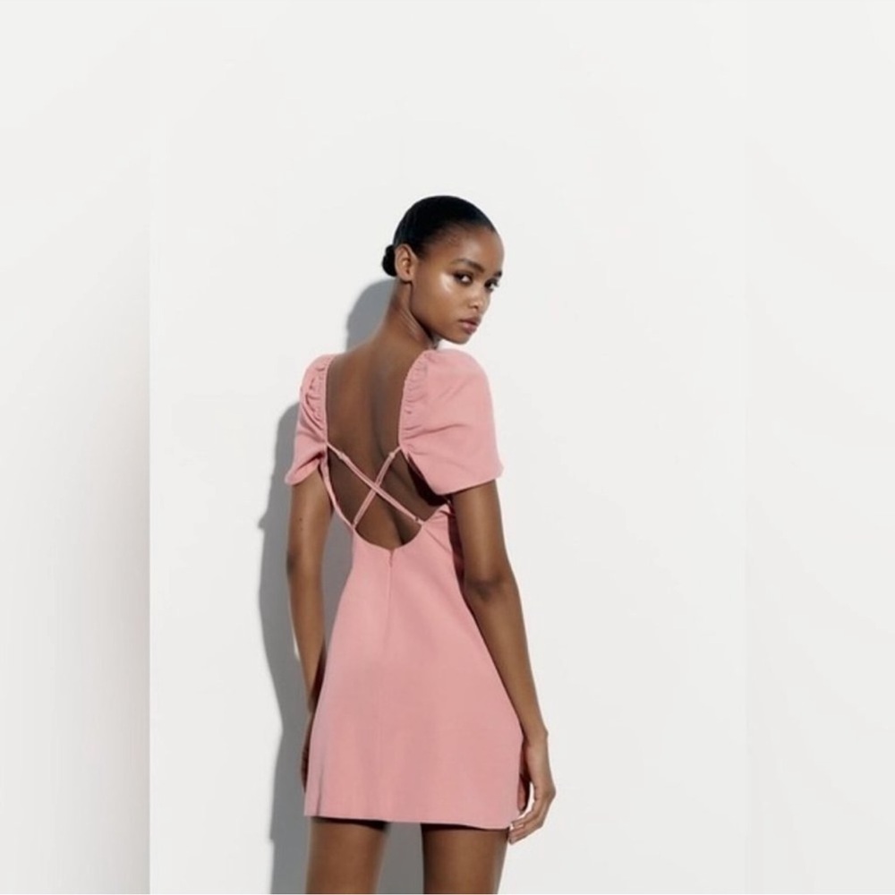 Zara Pink Mini Dress with Square Neckline Size Large EUC - Picture 2 of 7